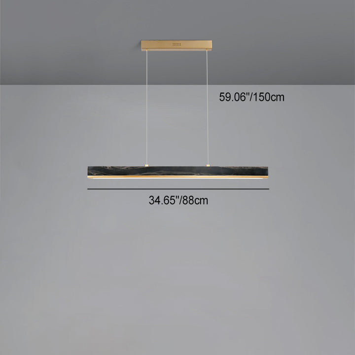 Lustre linéaire rectangulaire minimaliste moderne en cuivre et marbre LED pour salle à manger 