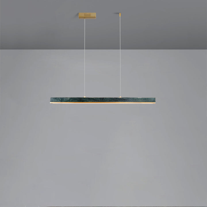 Modern Minimalist Rectangular Linear Copper Marble LED Island Light Chandelier For Dining Room