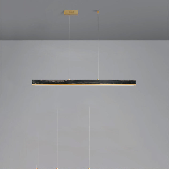 Modern Minimalist Rectangular Linear Copper Marble LED Island Light Chandelier For Dining Room