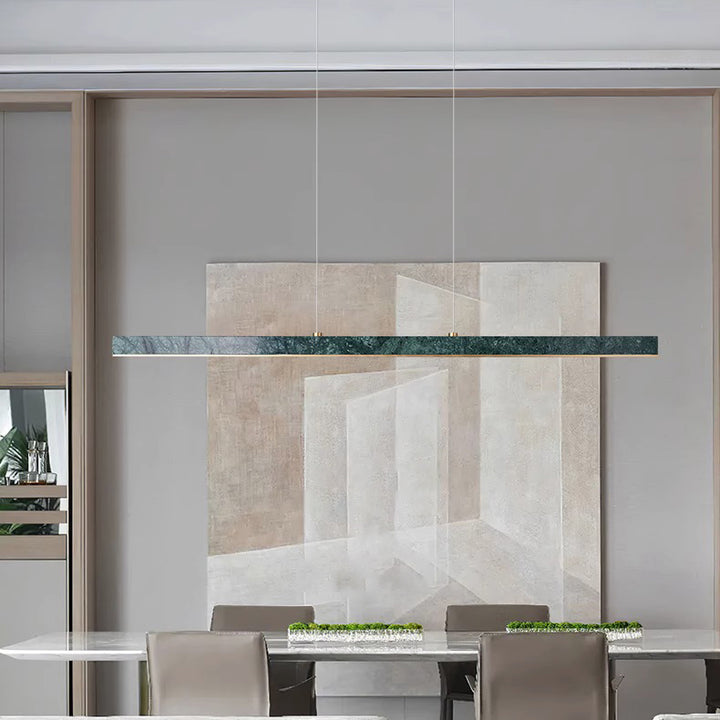 Lustre linéaire rectangulaire minimaliste moderne en cuivre et marbre LED pour salle à manger 
