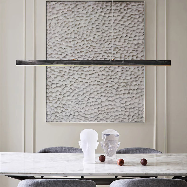 Lustre linéaire rectangulaire minimaliste moderne en cuivre et marbre LED pour salle à manger 