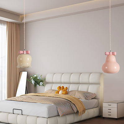 Zeitgenössische kreative Birnen-Windspiele Orchideen-Bogenform runde Eisen-Glas-Keramik 1-Licht-Pendelleuchte für Schlafzimmer 