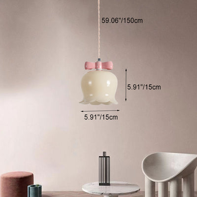 Zeitgenössische kreative Birnen-Windspiele Orchideen-Bogenform runde Eisen-Glas-Keramik 1-Licht-Pendelleuchte für Schlafzimmer 