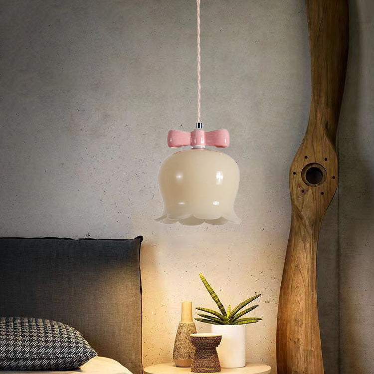 Zeitgenössische kreative Birnen-Windspiele Orchideen-Bogenform runde Eisen-Glas-Keramik 1-Licht-Pendelleuchte für Schlafzimmer 