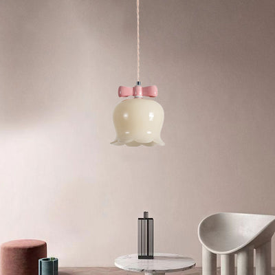 Zeitgenössische kreative Birnen-Windspiele Orchideen-Bogenform runde Eisen-Glas-Keramik 1-Licht-Pendelleuchte für Schlafzimmer 