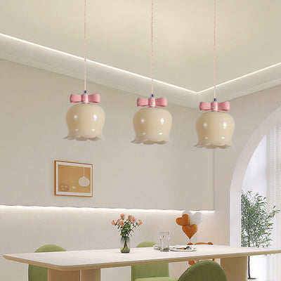 Zeitgenössische kreative Birnen-Windspiele Orchideen-Bogenform runde Eisen-Glas-Keramik 1-Licht-Pendelleuchte für Schlafzimmer 