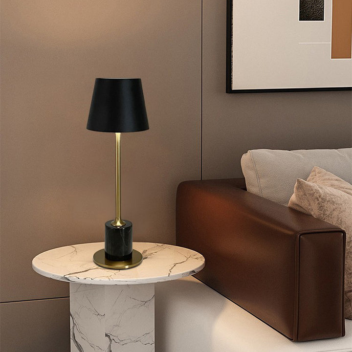 Moderne minimalistische tragbare USB-Runde Zylinder Eisen Acryl Marmor LED Tischlampe für das Schlafzimmer 