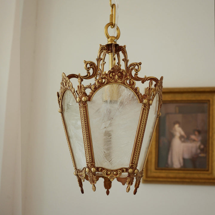 Traditionelle Vintage Eisblumen-Prisma Kupferglas 1-Licht Pendelleuchte für das Schlafzimmer 