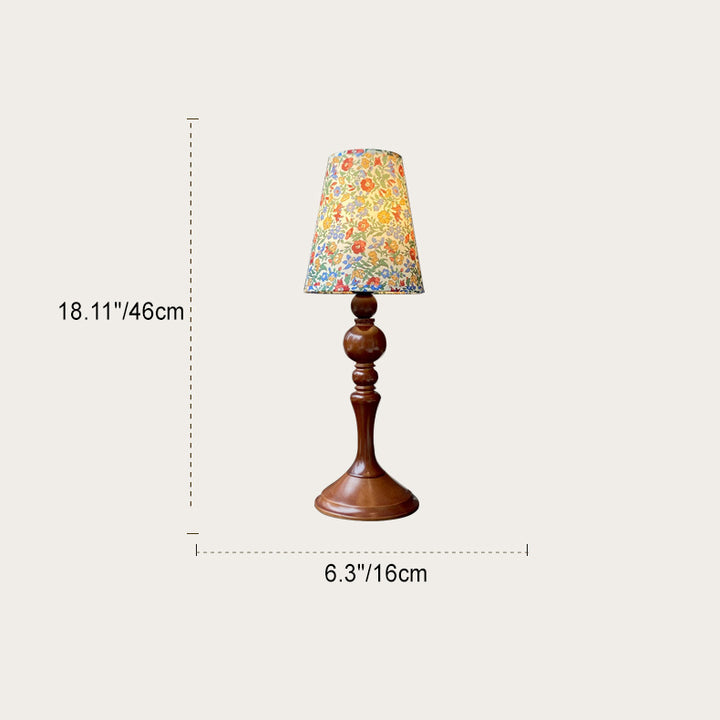 Traditionelle Vintage Blütenblatt Zylinder Holz Stoff 1-Licht Tischlampe für das Schlafzimmer 