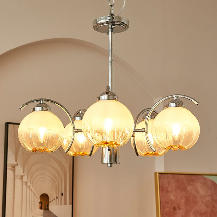 Zeitgenössischer skandinavischer Blütenknospen-Rund-Hardware-Glas 3/5/8 Licht Kronleuchter für Schlafzimmer 
