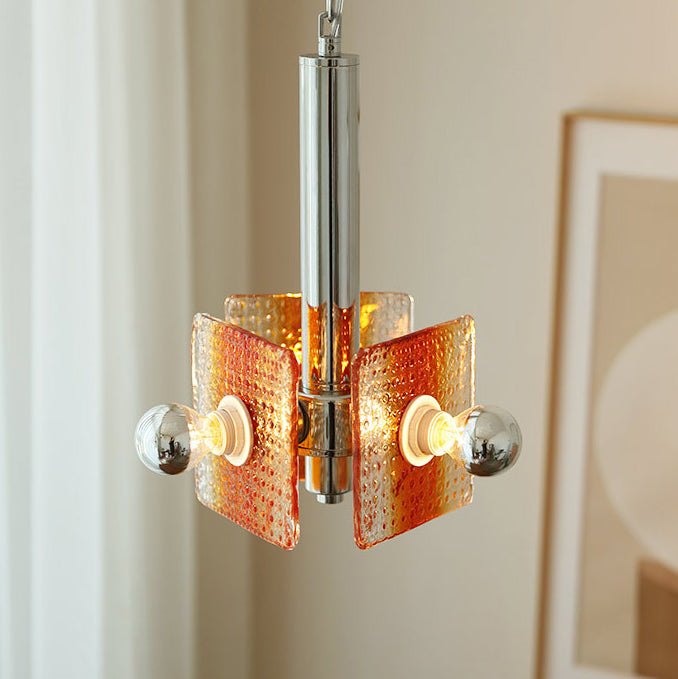 Moderno candelabro de hierro y vidrio con diseño de triángulo cuadrado de mediados de siglo con 3 luces para dormitorio 