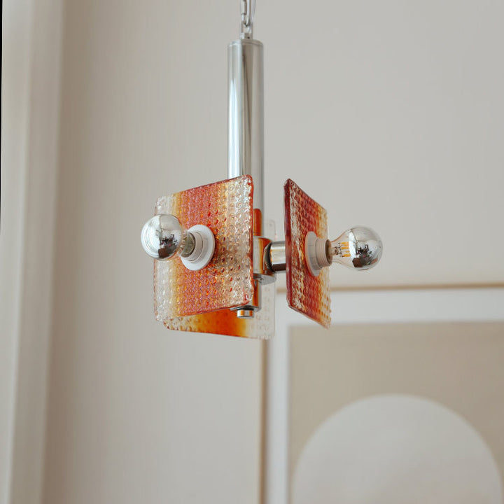 Moderno candelabro de hierro y vidrio con diseño de triángulo cuadrado de mediados de siglo con 3 luces para dormitorio 
