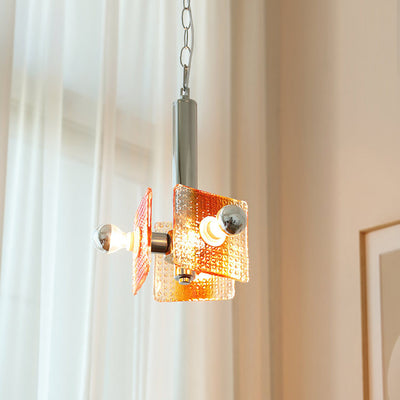 Chandelier à 3 lumières en verre et fer de style moderne mi-siècle carré triangle pour chambre 