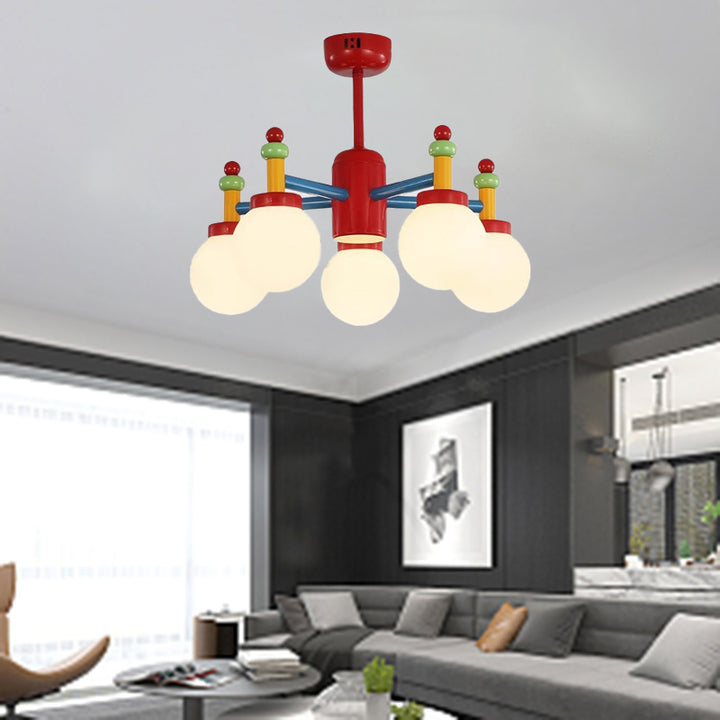 Modern Art Deco Kids Cartoon Colorful Magic Beans Round Orb Iron Glass 3/5 Light Semi-Flush Mount Ceiling Light For Bedroom