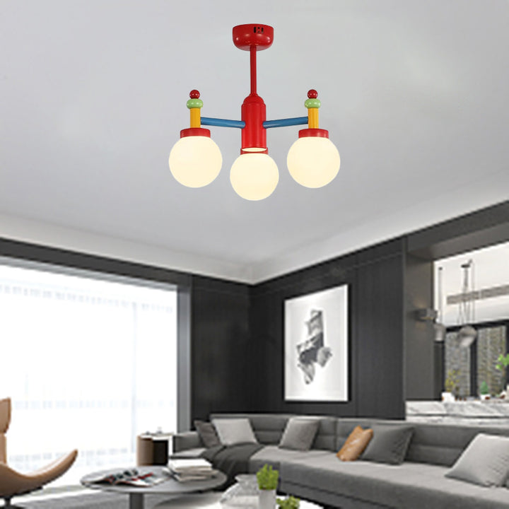 Modern Art Deco Kids Cartoon Colorful Magic Beans Round Orb Iron Glass 3/5 Light Semi-Flush Mount Ceiling Light For Bedroom