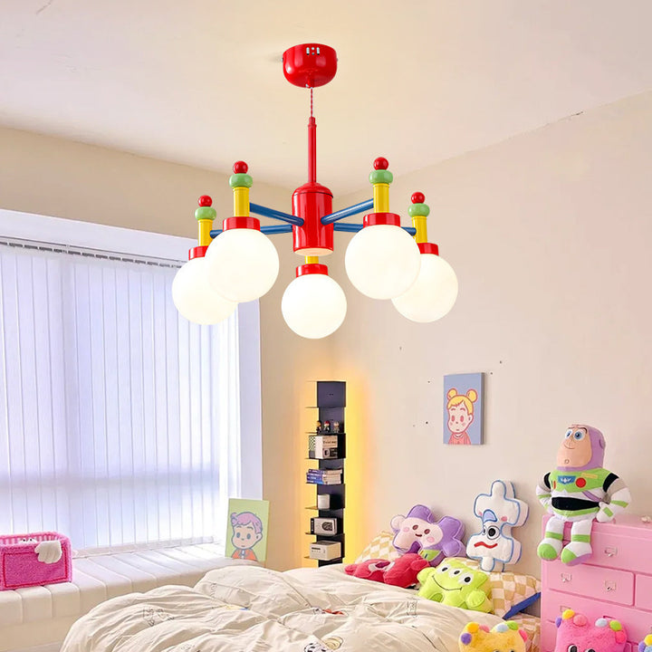 Modern Art Deco Cartoon Colorful Magic Beans Round Orb Iron Glass 3/5 Light Chandelier For Bedroom