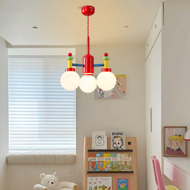 Modern Art Deco Cartoon Colorful Magic Beans Round Orb Iron Glass 3/5 Light Chandelier For Bedroom