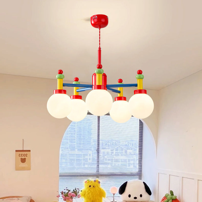 Modern Art Deco Cartoon Colorful Magic Beans Round Orb Iron Glass 3/5 Light Chandelier For Bedroom