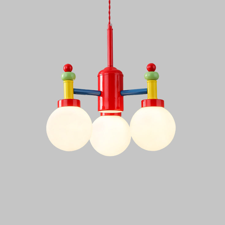 Modern Art Deco Cartoon Colorful Magic Beans Round Orb Iron Glass 3/5 Light Chandelier For Bedroom