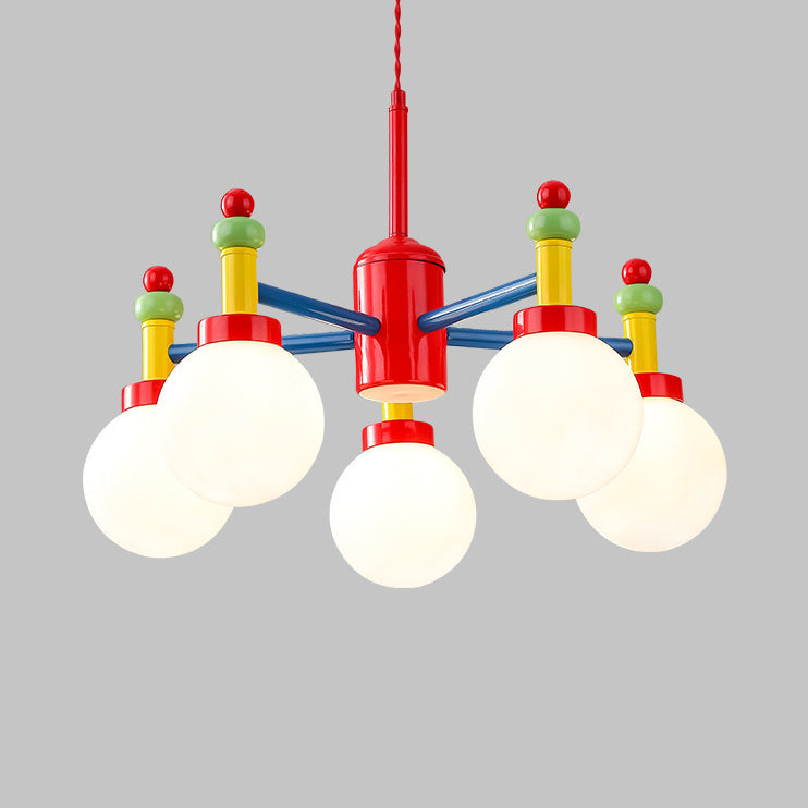 Modern Art Deco Cartoon Colorful Magic Beans Round Orb Iron Glass 3/5 Light Chandelier For Bedroom