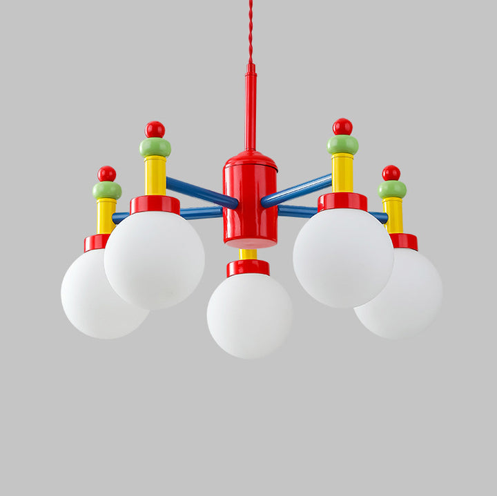 Modern Art Deco Cartoon Colorful Magic Beans Round Orb Iron Glass 3/5 Light Chandelier For Bedroom