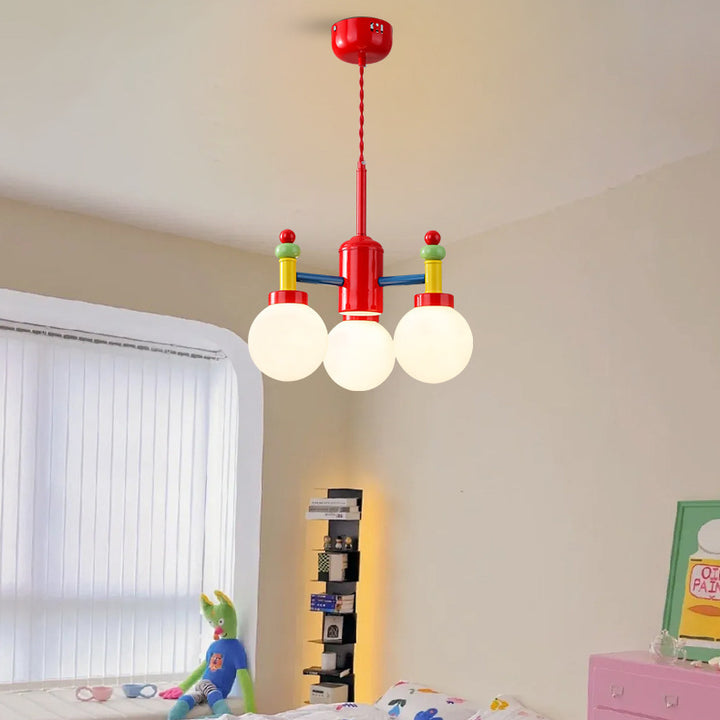 Modern Art Deco Cartoon Colorful Magic Beans Round Orb Iron Glass 3/5 Light Chandelier For Bedroom
