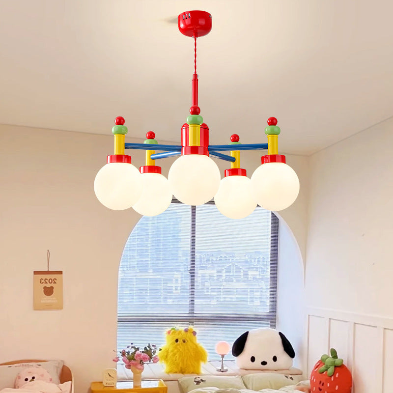 Modern Art Deco Cartoon Colorful Magic Beans Round Orb Iron Glass 3/5 Light Chandelier For Bedroom