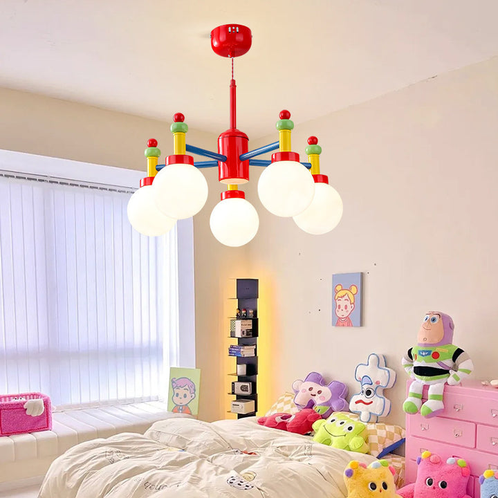 Modern Art Deco Cartoon Colorful Magic Beans Round Orb Iron Glass 3/5 Light Chandelier For Bedroom