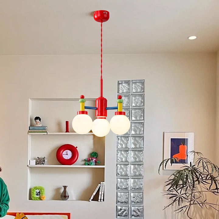 Modern Art Deco Cartoon Colorful Magic Beans Round Orb Iron Glass 3/5 Light Chandelier For Bedroom