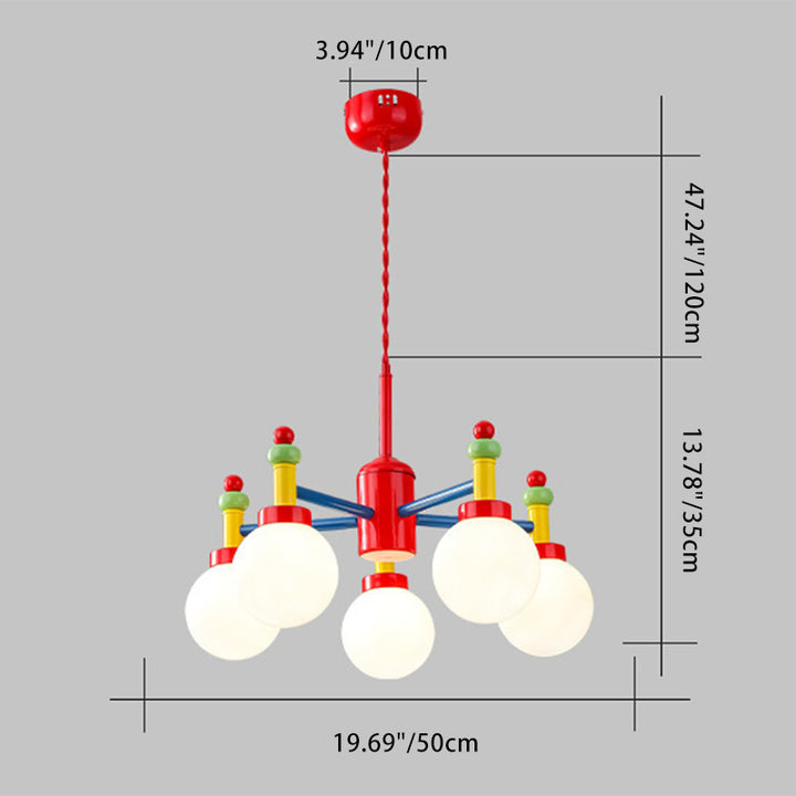 Modern Art Deco Cartoon Colorful Magic Beans Round Orb Iron Glass 3/5 Light Chandelier For Bedroom