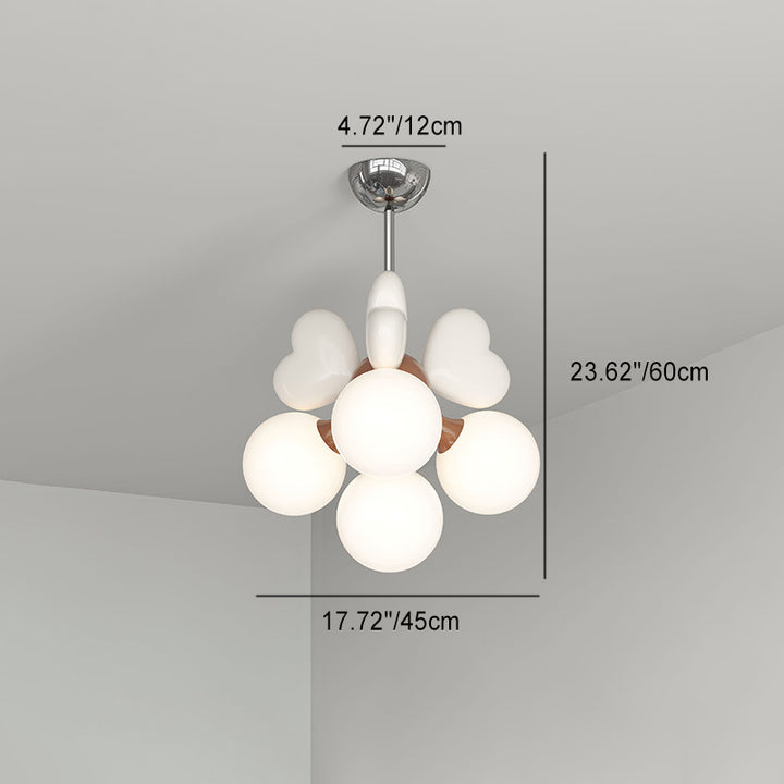 Lustre Contemporain Scandinave Crème Cœur d'Amour Enfant Sphère Ronde Matériel Résine PE 4/6 Lumières pour Chambre 