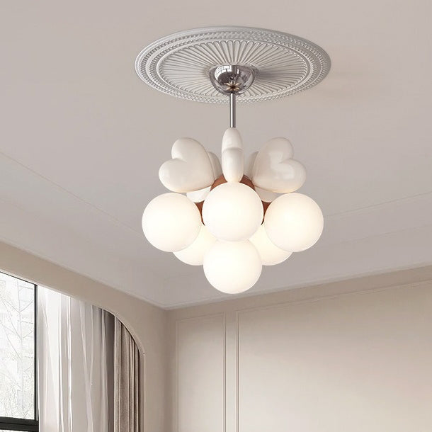 Contemporary Scandinavian Cream Love Heart Kids Round Orb Hardware Resin PE 4/6-Light Chandelier For Bedroom