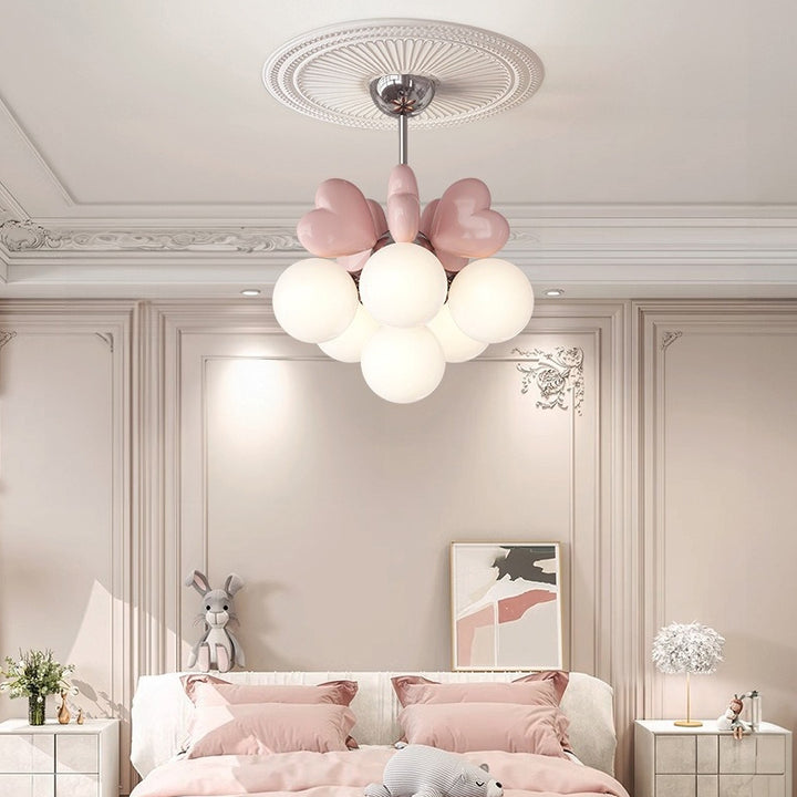 Lustre Contemporain Scandinave Crème Cœur d'Amour Enfant Sphère Ronde Matériel Résine PE 4/6 Lumières pour Chambre 