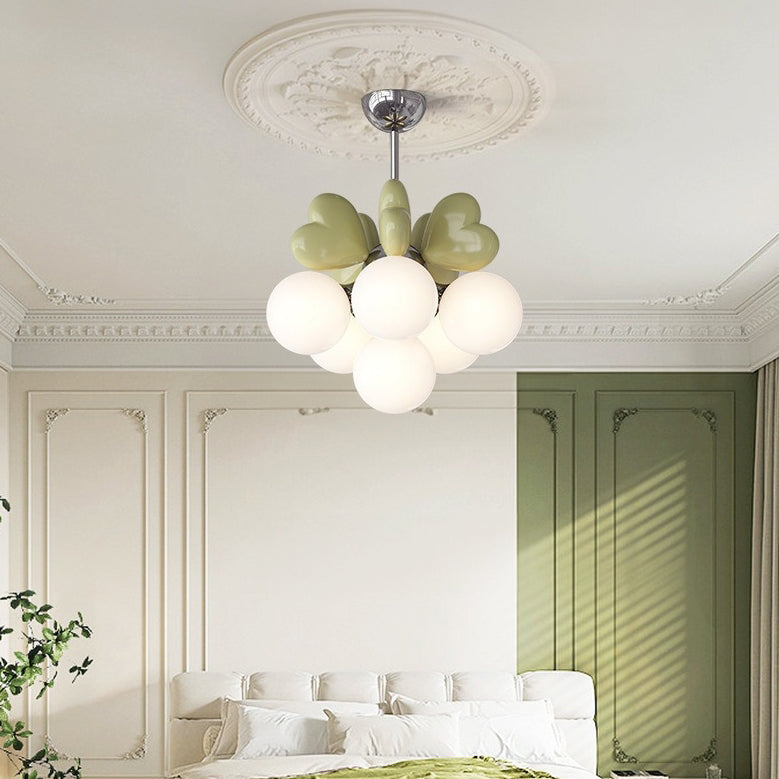 Contemporary Scandinavian Cream Love Heart Kids Round Orb Hardware Resin PE 4/6-Light Chandelier For Bedroom