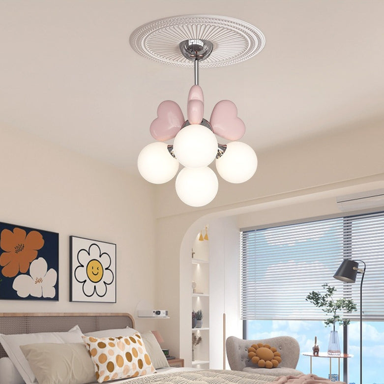 Contemporary Scandinavian Cream Love Heart Kids Round Orb Hardware Resin PE 4/6-Light Chandelier For Bedroom