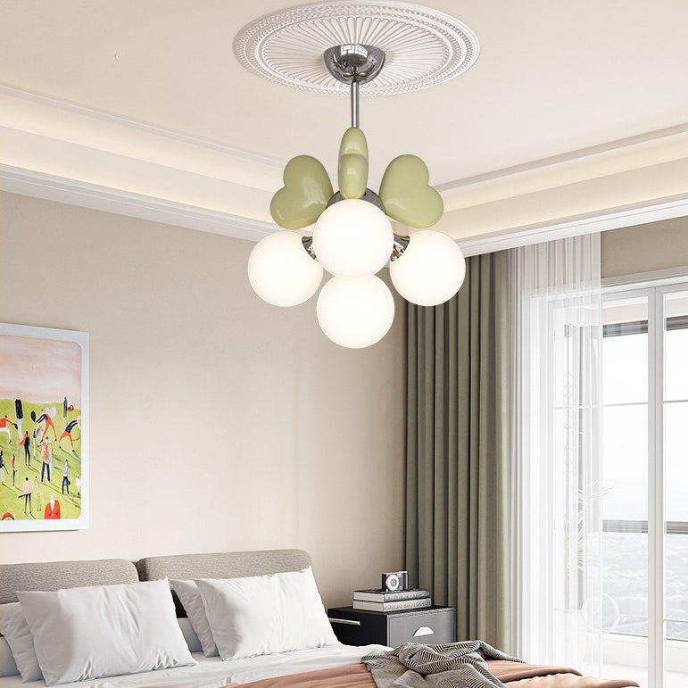 Contemporary Scandinavian Cream Love Heart Kids Round Orb Hardware Resin PE 4/6-Light Chandelier For Bedroom