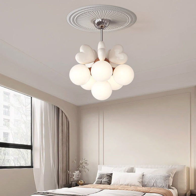 Contemporary Scandinavian Cream Love Heart Kids Round Orb Hardware Resin PE 4/6-Light Chandelier For Bedroom