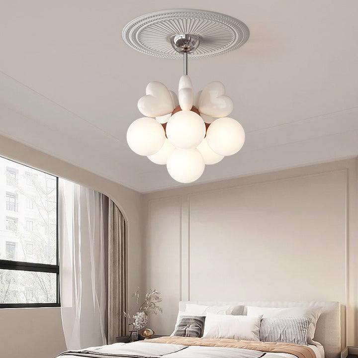 Contemporary Scandinavian Cream Love Heart Kids Round Orb Hardware Resin PE 4/6-Light Chandelier For Bedroom