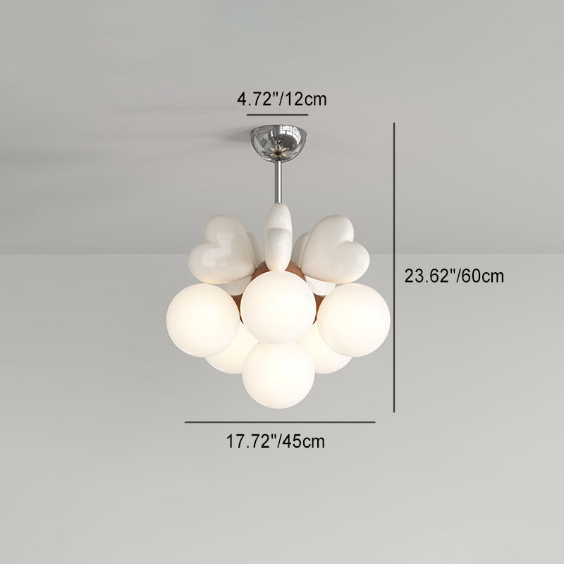 Contemporary Scandinavian Cream Love Heart Kids Round Orb Hardware Resin PE 4/6-Light Chandelier For Bedroom