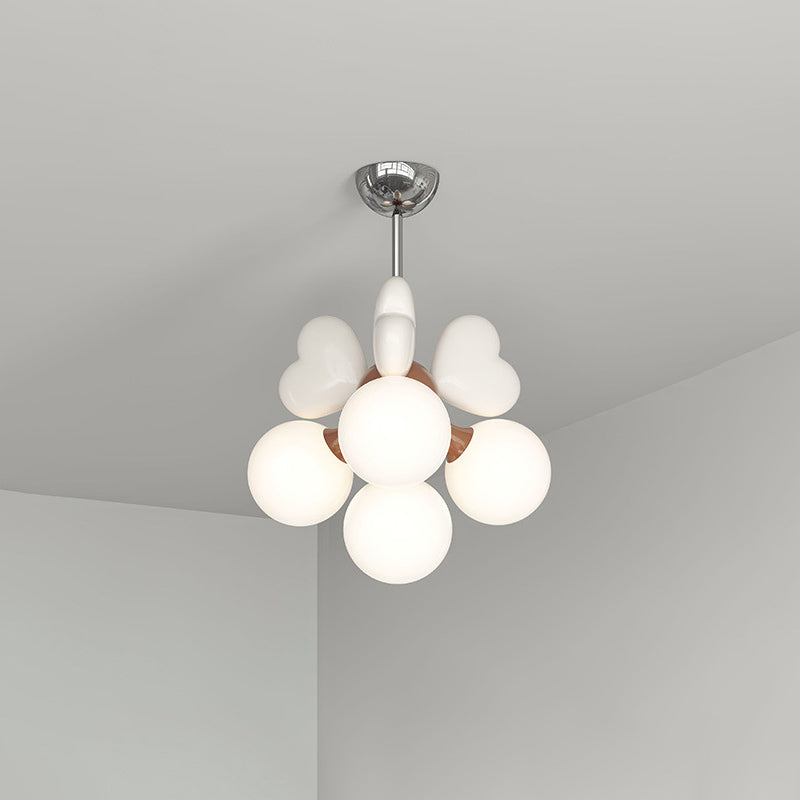 Contemporary Scandinavian Cream Love Heart Kids Round Orb Hardware Resin PE 4/6-Light Chandelier For Bedroom