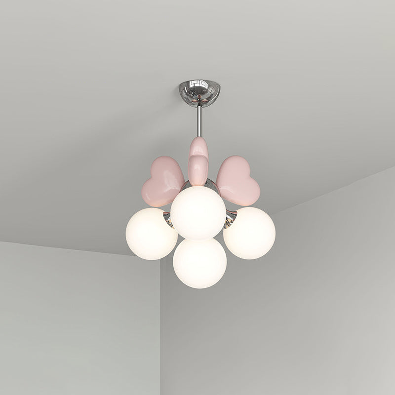 Contemporary Scandinavian Cream Love Heart Kids Round Orb Hardware Resin PE 4/6-Light Chandelier For Bedroom