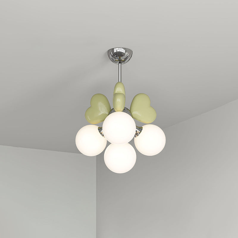 Contemporary Scandinavian Cream Love Heart Kids Round Orb Hardware Resin PE 4/6-Light Chandelier For Bedroom
