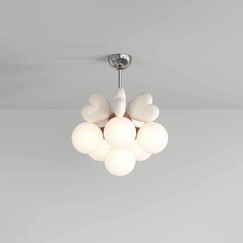Contemporary Scandinavian Cream Love Heart Kids Round Orb Hardware Resin PE 4/6-Light Chandelier For Bedroom