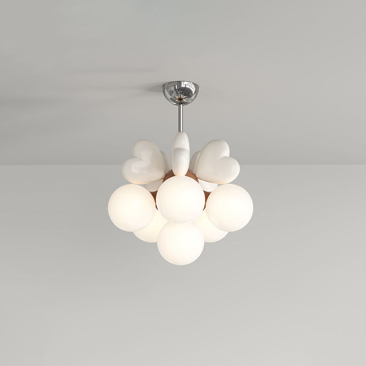 Contemporary Scandinavian Cream Love Heart Kids Round Orb Hardware Resin PE 4/6-Light Chandelier For Bedroom
