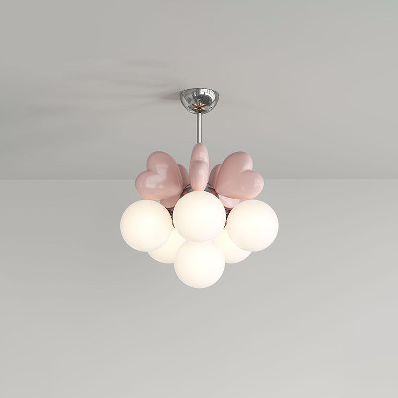Contemporary Scandinavian Cream Love Heart Kids Round Orb Hardware Resin PE 4/6-Light Chandelier For Bedroom