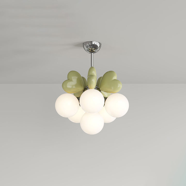 Contemporary Scandinavian Cream Love Heart Kids Round Orb Hardware Resin PE 4/6-Light Chandelier For Bedroom