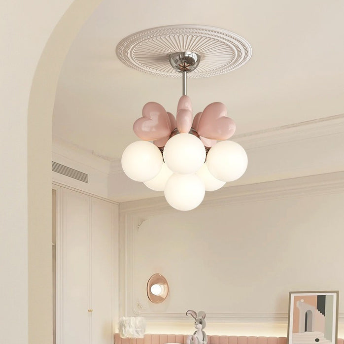 Lustre Contemporain Scandinave Crème Cœur d'Amour Enfant Sphère Ronde Matériel Résine PE 4/6 Lumières pour Chambre 
