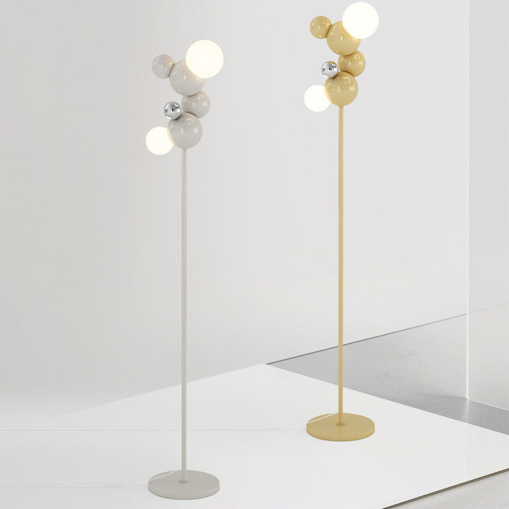Zeitgenössische skandinavische runde Kugel aus Eisen und Glas 2-Licht Stehlampe für das Wohnzimmer 
