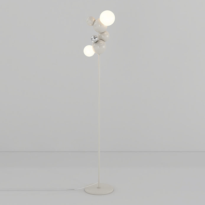Zeitgenössische skandinavische runde Kugel aus Eisen und Glas 2-Licht Stehlampe für das Wohnzimmer 