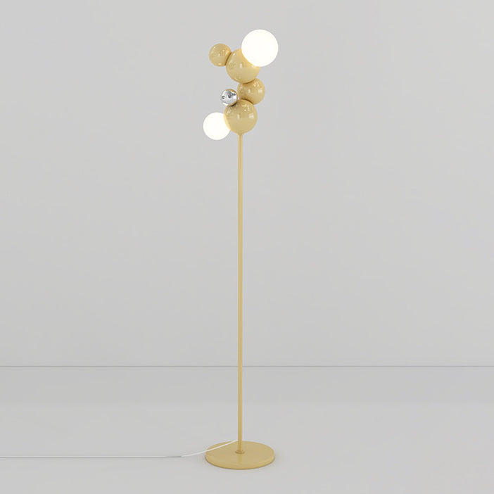 Zeitgenössische skandinavische runde Kugel aus Eisen und Glas 2-Licht Stehlampe für das Wohnzimmer 